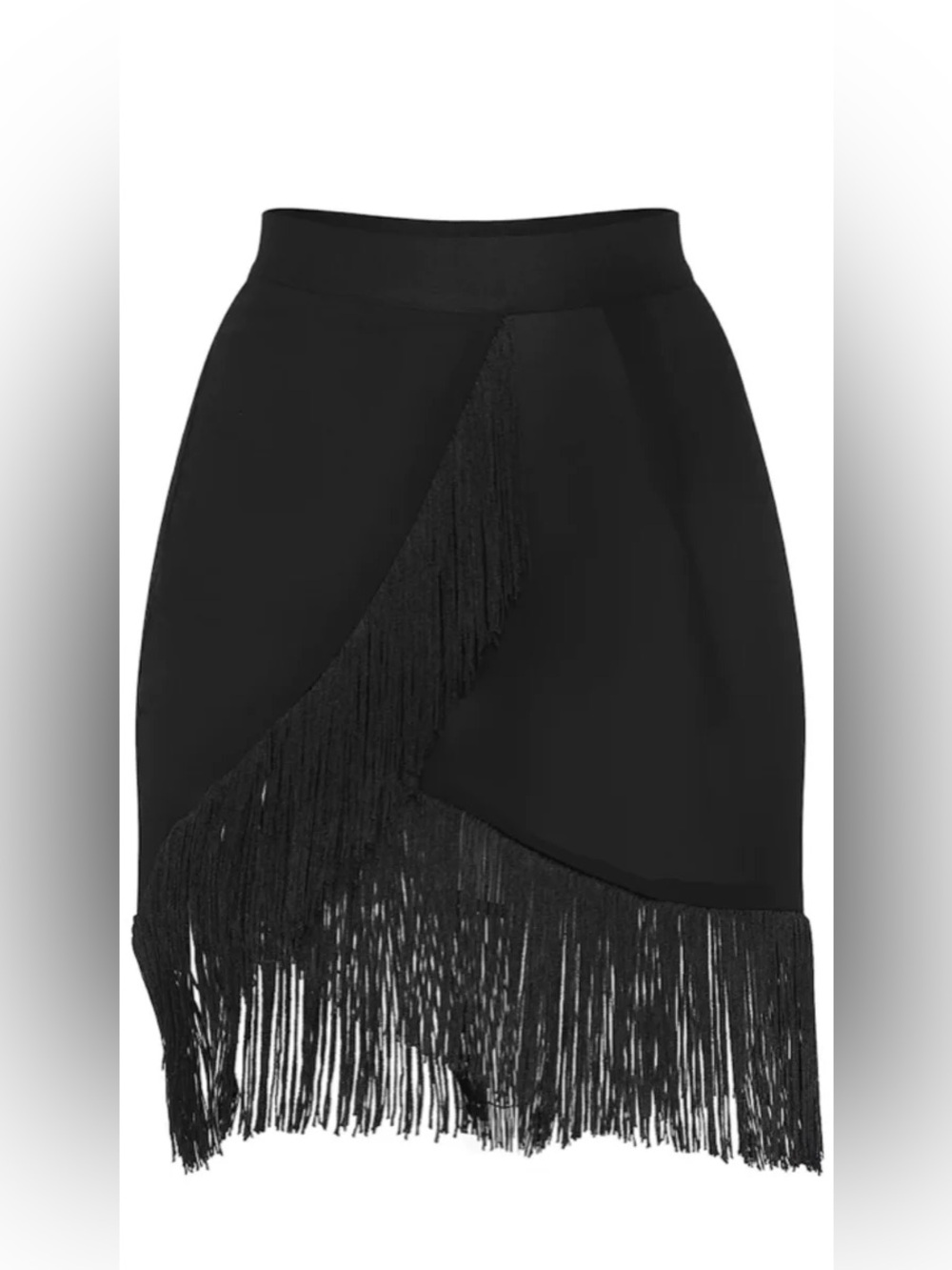 PrettyLittleThing Black Fringe Wrap Mini Skirt